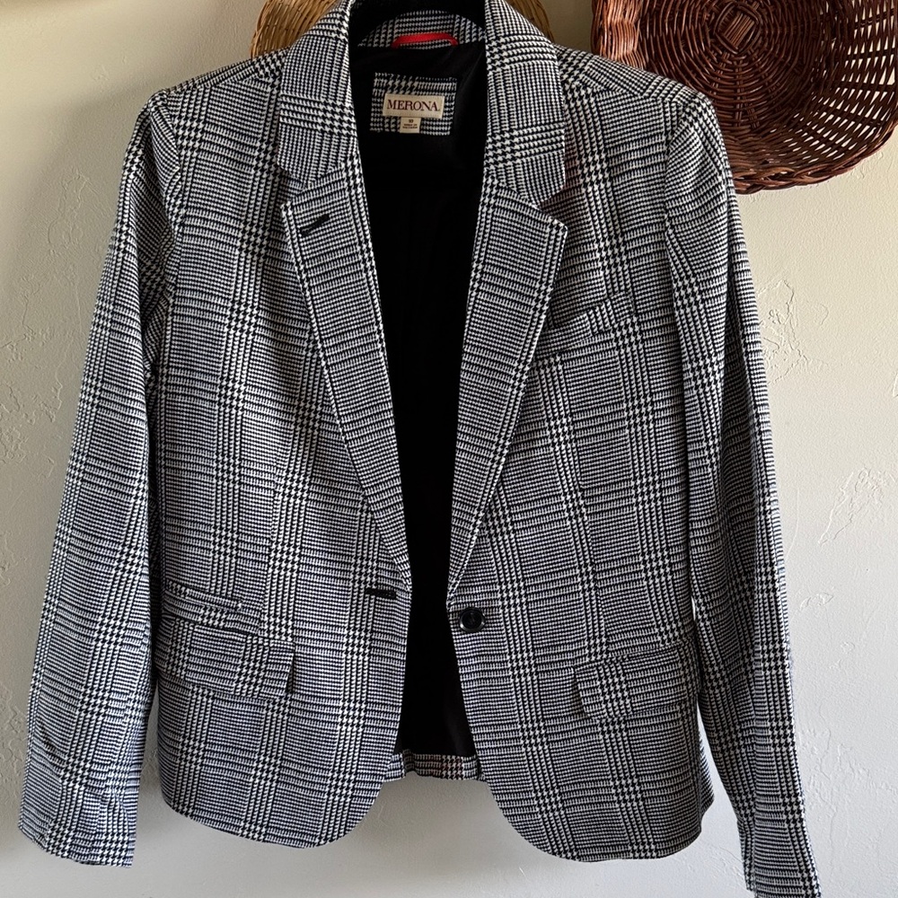 Merona Black and White Plaid Blazer